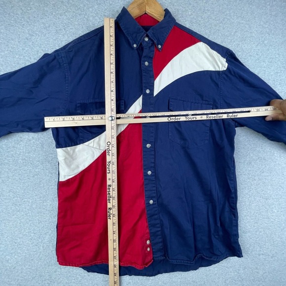 Vintage Rustler Shirt Mens Large Blue Red by Wrangler Western Button Up Rodeo - Picture 5 of 10